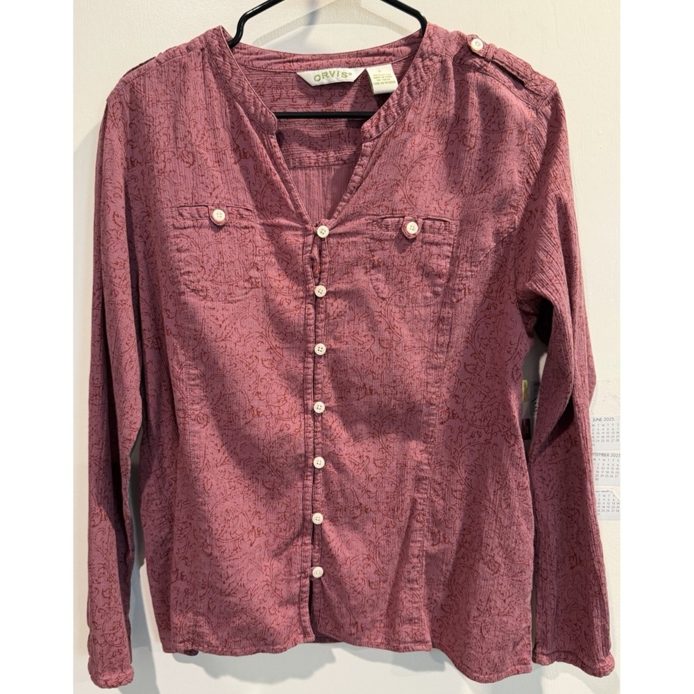 Women's Orvis Mauve Dusty Pink Floral Long Sleeve Gauzy Athleisure Blouse